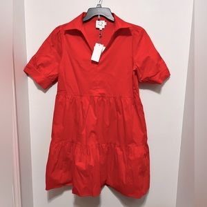 NWT Med Molly Bracken Lili Sidonio Orange tiered shirt dress